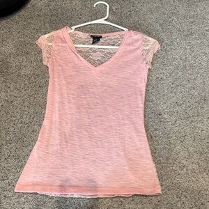Rue21 Light Pink Lace Sleeve Tee